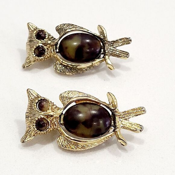 Vintage Gold and Brown Owl Brooches - Picture 3 of 10